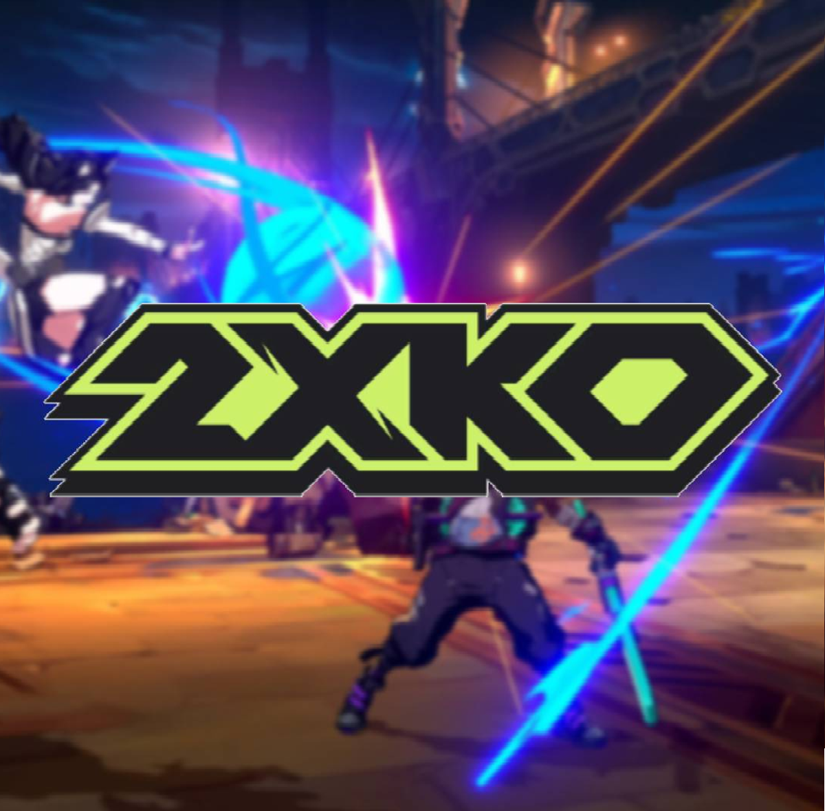 logo del juego con personajes luchando en un gameplay de fondo